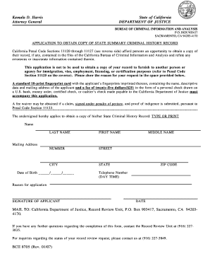California Criminal History Record Application