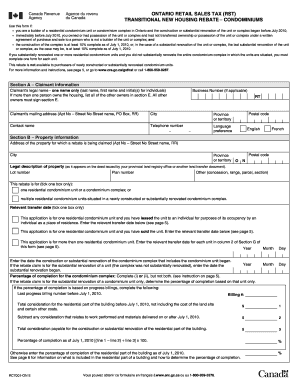 Ontario Retail Sales Tax Transitional New Housing Rebate