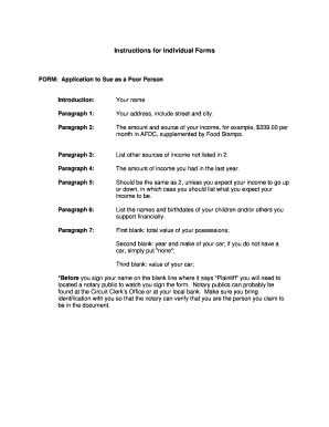 Application to Sue as a Poor Person