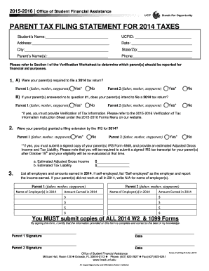 Parent Tax Filing Statement for 2014 Taxes