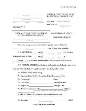 New Jersey Expungement Order for Hearing