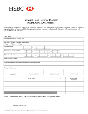 HSBC Personal Loan Referral Program Redemption Form