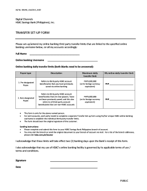 HSBC Philippines Transfer Setup Form