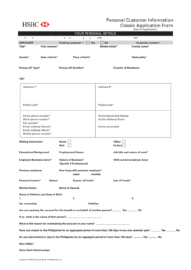 HSBC Philippines Classic Application Form