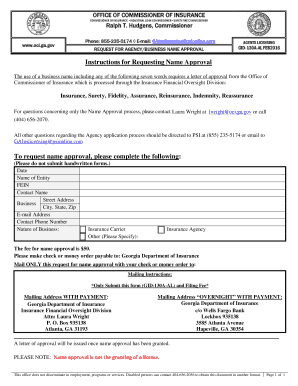Georgia Insurance Agency Name Approval Request