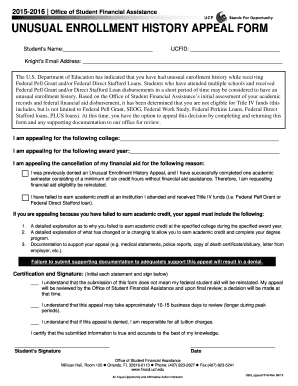 Unusual Enrollment History Appeal Form