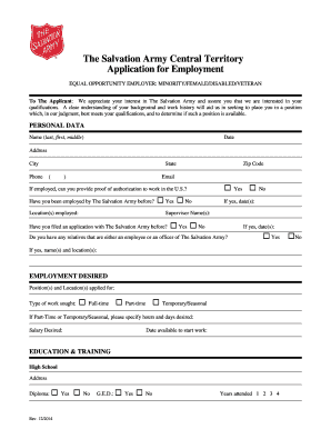 The Salvation Army Employment Application