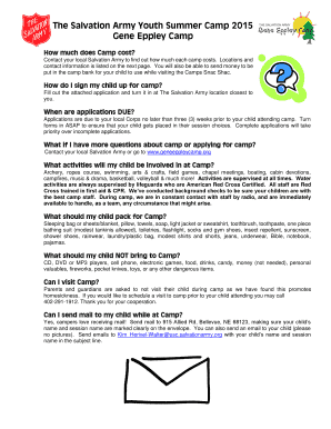 Salvation Army Youth Summer Camp Application