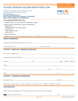 Accident Insurance Wellness Benefit Rider Claim Form