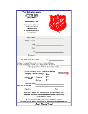 The Salvation Army Donation Authorization Form