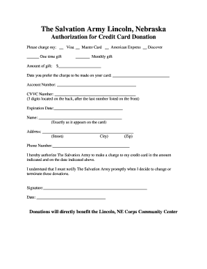 Authorization for Credit Card Donation