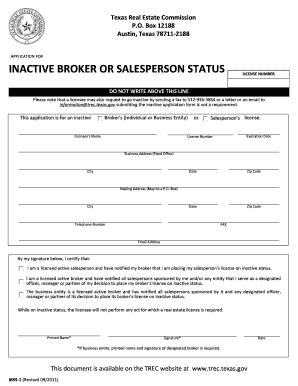 Texas Inactive Broker or Salesperson Application