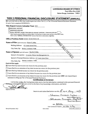 Louisiana Tier 2 Personal Financial Disclosure Statement
