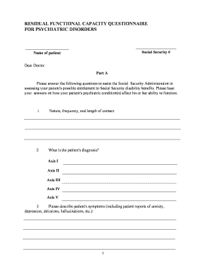Residual Functional Capacity Questionnaire for Psychiatric Disorders