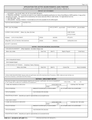 Application for Active Guard/Reserve (AGR) Position