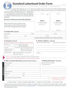University of Georgia Letterhead Order Form