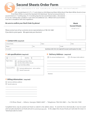 University of Georgia Second Sheets Order Form