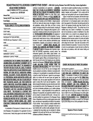 USA Cycling Competitive Event Release Form and One-Day License Application