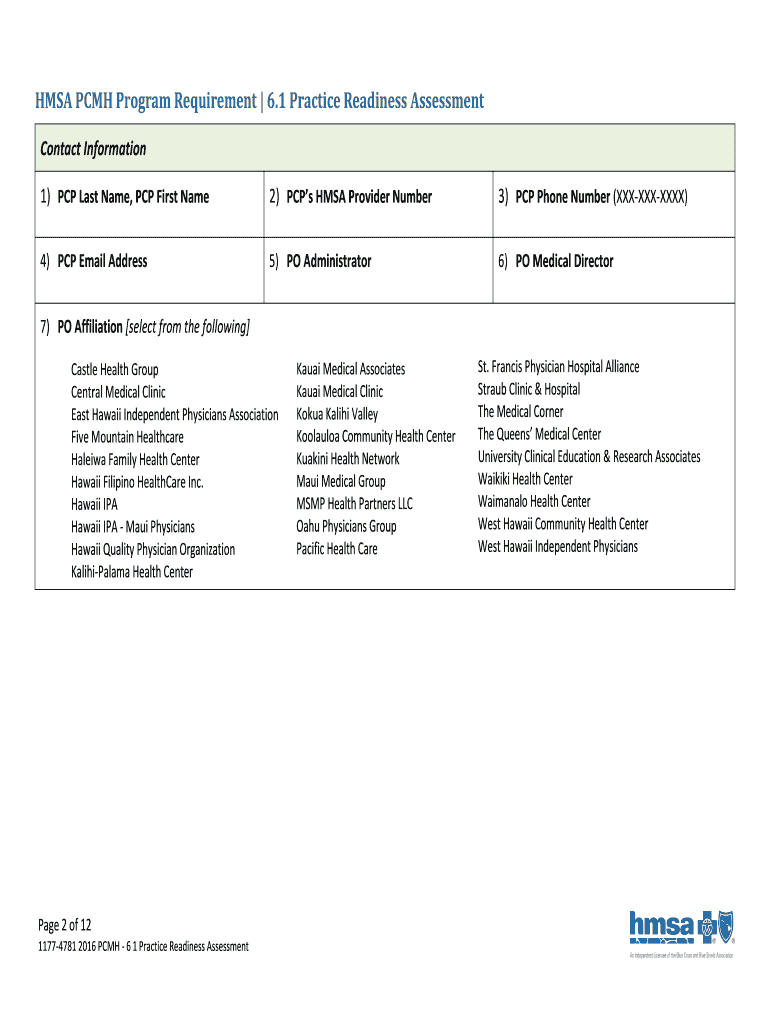 Fillable Online HMSA PCMH Program Requirement 61 Practice Readiness Fax