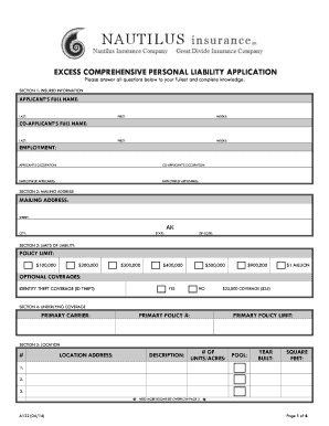 Excess Comprehensive Personal Liability Application