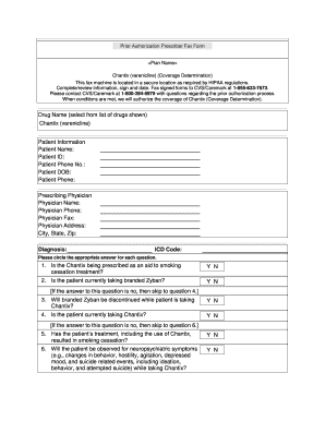 Chantix Prior Authorization Prescriber Fax Form