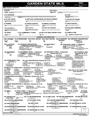 New Jersey Single Family Property Profile Sheet