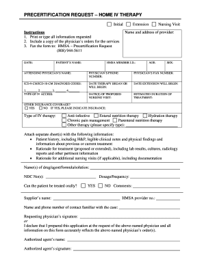 Precertification Request – Home IV Therapy