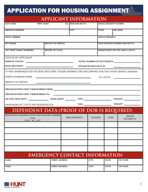 US Military Housing Assignment Application