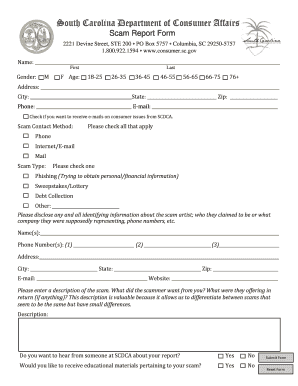 South Carolina Scam Report Form