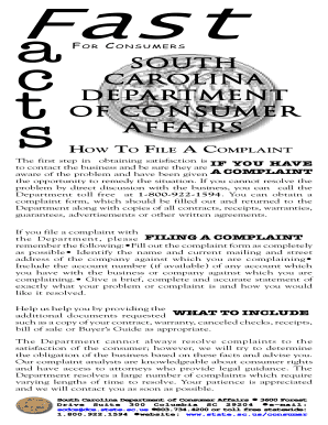 South Carolina Consumer Complaint Form
