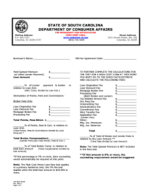South Carolina High Cost Loan Fee Worksheet