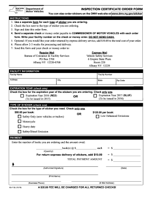 New York Inspection Certificate Order Form