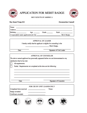 Boy Scouts Merit Badge Application