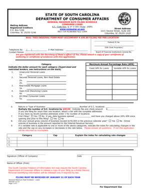 South Carolina Consumer Loan Rate Filing