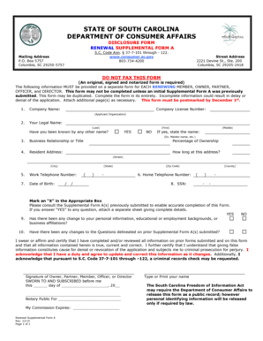 South Carolina Renewal Supplemental Form A