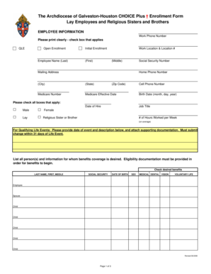 Archdiocese of Galveston-Houston CHOICE Plus Enrollment Form