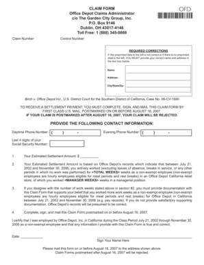 Office Depot Settlement Claim Form