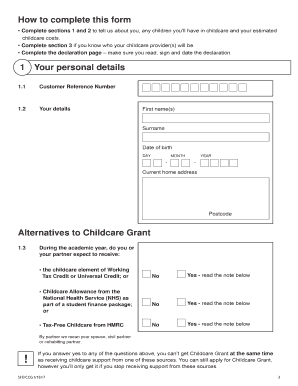 Childcare Grant Application Form CCG1. Childcare Grant Application Form CCG1