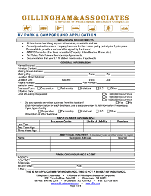 RV Park and Campground Insurance Application