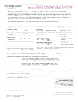 Virginia Senior Citizens Higher Education Fee Waiver