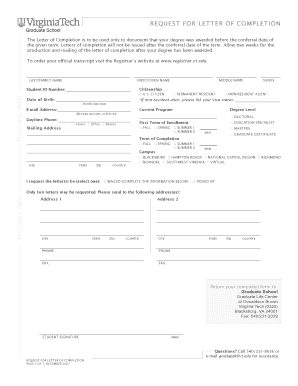 Request for Letter of Completion