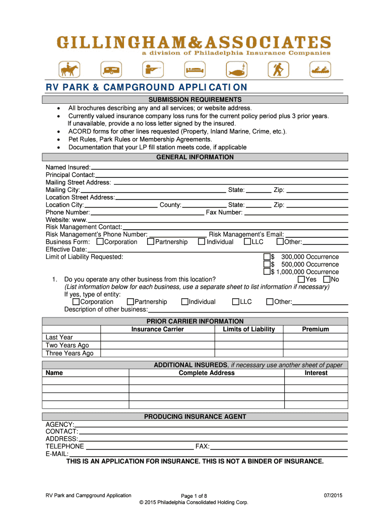 Fillable Online RV PARK CAMPGROUND APPLICATION Fax Email Print pdfFiller