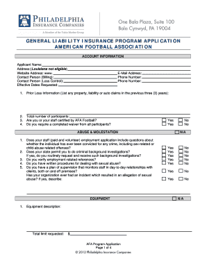 General Liability Insurance Program Application