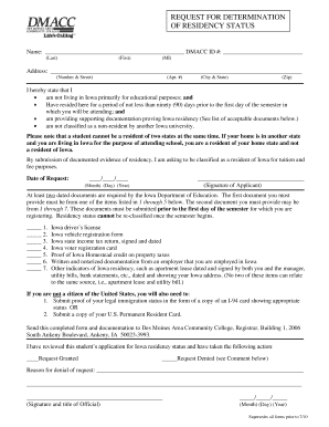 Request for Determination of Residency Status
