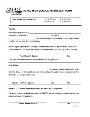 DMACC High School Permission Form