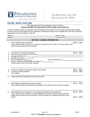Hotel Insurance Application Form