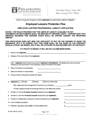 Employed Lawyers Professional Liability Application