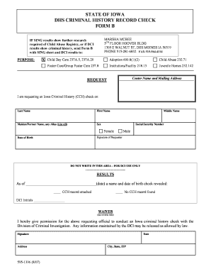 Iowa Criminal History Record Check Form B