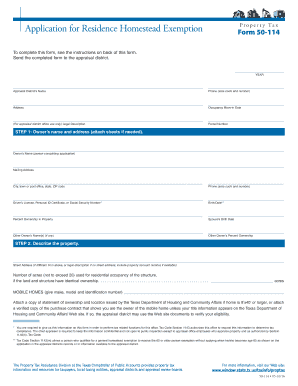 Texas Residence Homestead Exemption Application