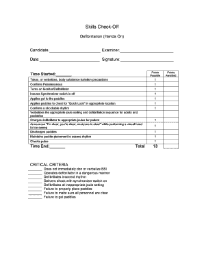 Defibrillation Skills Check-Off Form